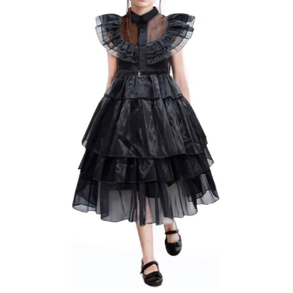 Wednesday Addams Costume Set with wig Girl Size 5-7yrs - Picture 1 of 9